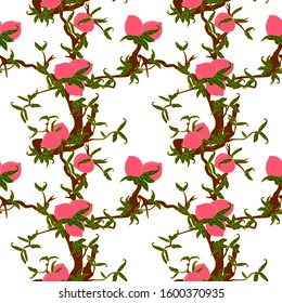 Chinese traditional peach tree pattern with peaches, leaves and branches. Great for East Asia hand drawn background, wallpaper, gifts and packaging design.