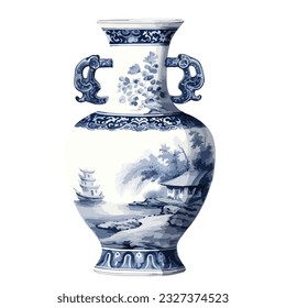 chinese traditional porcelain ceramic flower vase in watercolor