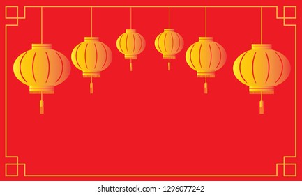 Chinese traditional red background and golden lanterns with copy space