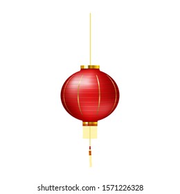 Chinese traditional red hanging lantern. Realistic hanging lantern isolated on white background. Vector illustration.