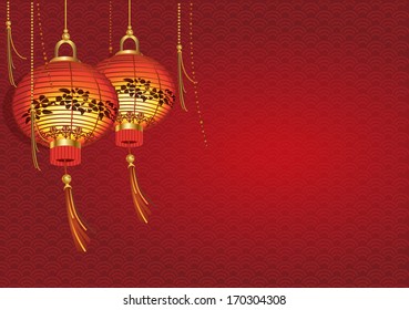 Chinese traditional red lanterns / Greeting card with an Asian New Year