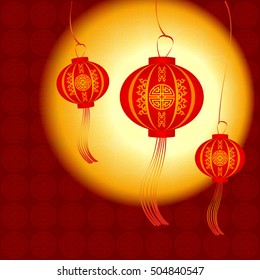 Chinese traditional red Lanterns. Space for text Happy New Year