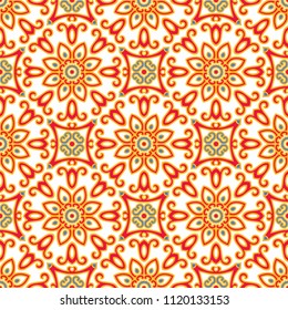 Chinese traditional seamless pattern, eastern red floral ornament, vector