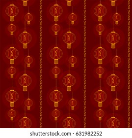 Chinese traditional seamless pattern with red lanterns and golden ornament.