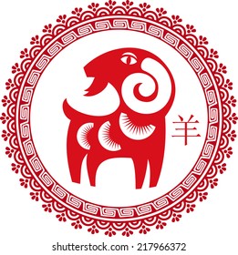 Chinese traditional sheep (goat) as a symbol of the year 2015 red on white 