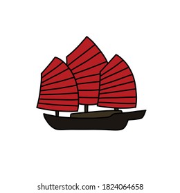 chinese traditional ship doodle icon, vector illustration