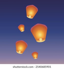 Chinese traditional sky lantern illustration. Traditional Chinese festival lanterns.