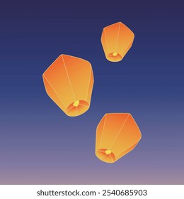 Chinese traditional sky lantern illustration. Traditional Chinese festival lanterns.