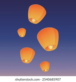 Chinese traditional sky lantern illustration. Traditional Chinese festival lanterns.