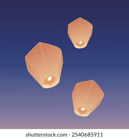 Chinese traditional sky lantern illustration. Traditional Chinese festival lanterns.