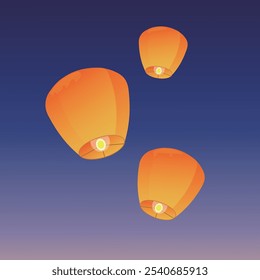 Chinese traditional sky lantern illustration. Traditional Chinese festival lanterns.