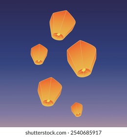 Chinese traditional sky lantern illustration. Traditional Chinese festival lanterns.