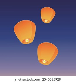 Chinese traditional sky lantern illustration. Traditional Chinese festival lanterns.