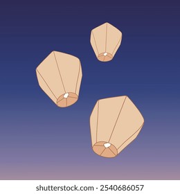 Chinese traditional sky lantern illustration. Traditional Chinese festival lanterns.