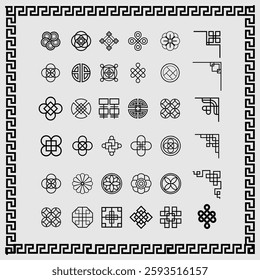 Chinese Traditional Symbol Set with Floral and Geometric Elements