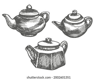Chinese traditional teapod. Graphic hand-drawn illustration, vector.