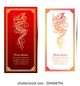 Chinese traditional template with chinese dragon on red Background