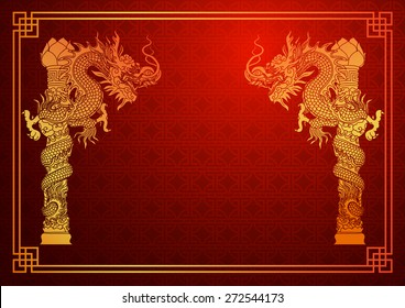 Chinese traditional template with chinese dragon on red Background