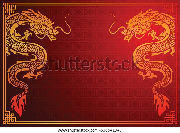 Chinese traditional template with chinese\
dragon on red Background,vector\
illustration