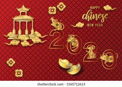 Chinese traditional template of chinese happy new year on red Background as year of rat, healthiness, lucky and infinity concept.