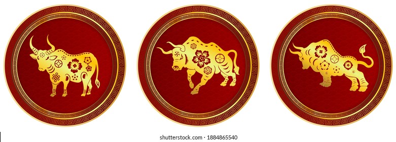 Chinese traditional template of ox circle pattern isolated on white Background as year of ox, Chinese Happy New Year 2021 concept.