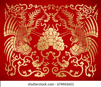 Chinese traditional vintage two Phoenix