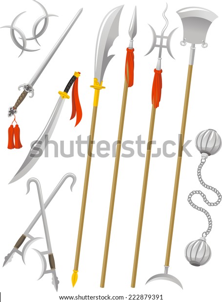 Chinese Traditional Weapons Martial Arts, vector\
illustration cartoon.