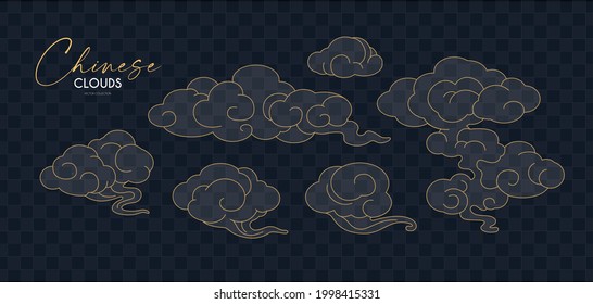 Chinese transparent clouds collection. Traditional asian graphic element.