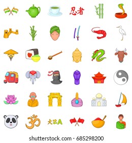Chinese travel icons set, cartoon style