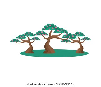 Chinese trees with flowers design, China culture asia and oriental theme Vector illustration