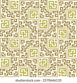 Chinese tribal ethnic style seamless pattern with elegant intricate meander, squares. Vector ornamental ancient style background. Endless ornate texture. Decorative design for print, fabric, clothing.