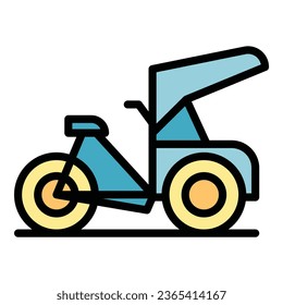 Chinese trishaw icon outline vector. Old bike. Rickshaw car color flat