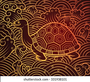 chinese turtle art on pattern background,vector illustration