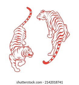 Chinese two red tigers, New Year Greeting Card, poster, flyer, invitation design Happy chinese new year 2022, year tiger