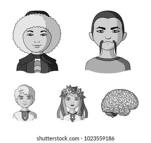 Chinese, ukrainian, russian, eskimo. Human race set collection icons in monochrome style vector symbol stock illustration web.