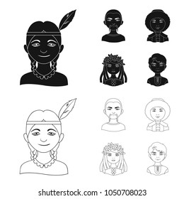 Chinese, ukrainian, russian, eskimo. Human race set collection icons in black,outline style vector symbol stock illustration web.