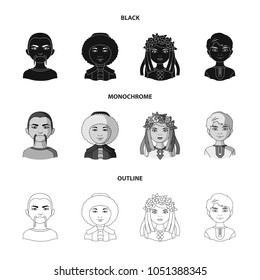 Chinese, ukrainian, russian, eskimo. Human race set collection icons in black,monochrome,outline style vector symbol stock illustration web.