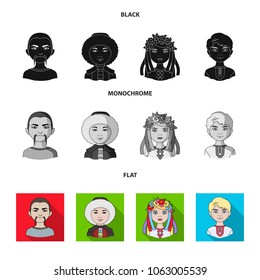 Chinese, ukrainian, russian, eskimo. Human race set collection icons in black, flat, monochrome style vector symbol stock illustration web.