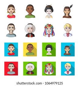 Chinese, ukrainian, russian, eskimo. Human race set collection icons in cartoon,flat style vector symbol stock illustration web.