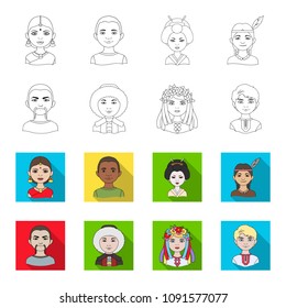 Chinese, ukrainian, russian, eskimo. Human race set collection icons in outline,flat style vector symbol stock illustration web.