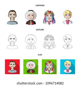 Chinese, ukrainian, russian, eskimo. Human race set collection icons in cartoon,outline,flat style vector symbol stock illustration web.