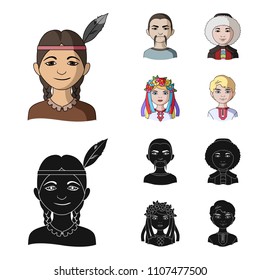 Chinese, ukrainian, russian, eskimo. Human race set collection icons in cartoon,black style vector symbol stock illustration web.