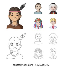 Chinese, ukrainian, russian, eskimo. Human race set collection icons in cartoon,outline style vector symbol stock illustration web.