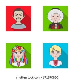 Chinese, ukrainian, russian, eskimo. Human race set collection icons in flat style vector symbol stock illustration web.