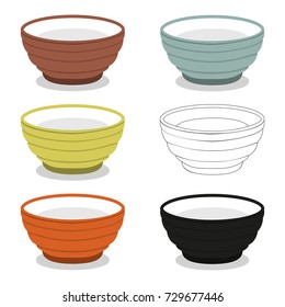 Chinese utensil illustration set. Cups or bowl of different cly types. Vector illustration can be used as sticker, badge, sign, stamp, logo, banner, icon or label.