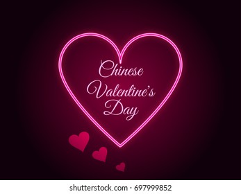Chinese Valentine's Day. Neon heart. Qixi Festival. Vector illustration