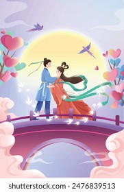 Chinese Valentine's Day poster Cowherd and Weaver Girl on the bridge