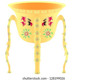 Chinese vase on high legs decorated with traditional symbols, dragons, flowers and ornaments