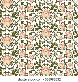 Chinese vector pattern with lotus flowers. Seamless pattern in traditional style.National ornamental motives. Template for fabric design.