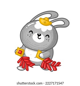 Chinese vector rabbit hold chinese attributes for Happy New Year. He has a special gold things on its head